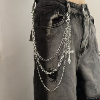 Metalni višeslojni lanac za traperice, muški, hip-hop punk stil