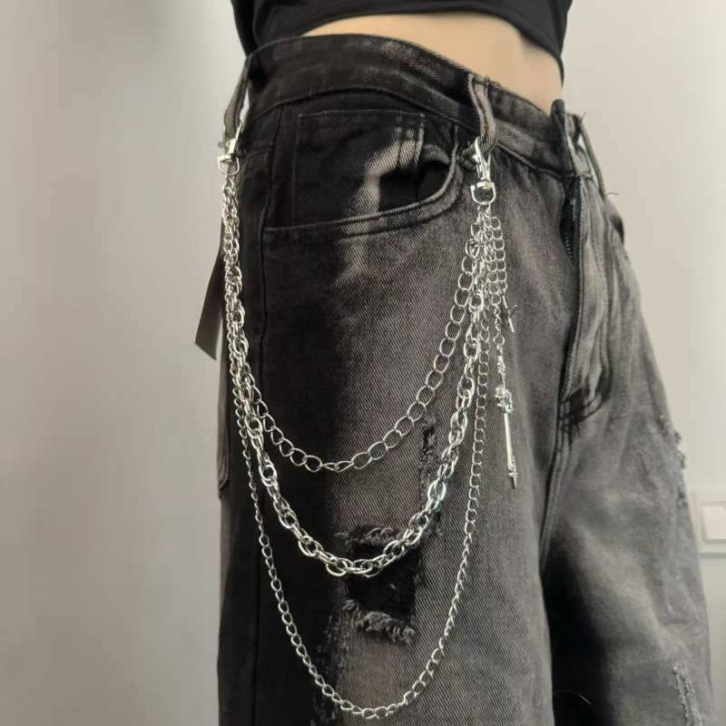 Metalni višeslojni lanac za traperice, muški, hip-hop punk stil