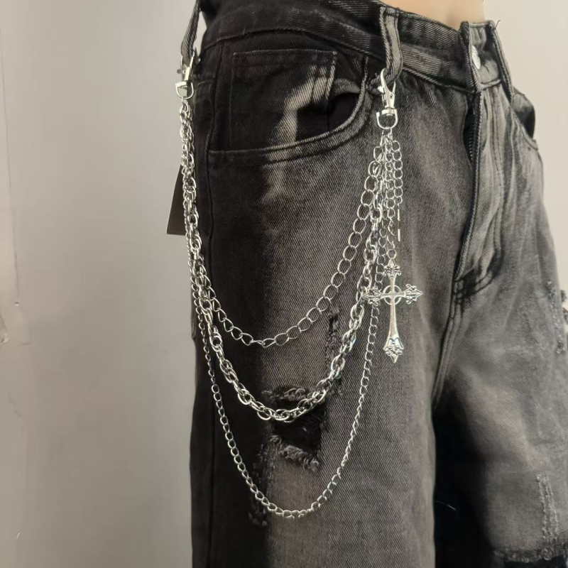 Metalni višeslojni lanac za traperice, muški, hip-hop punk stil