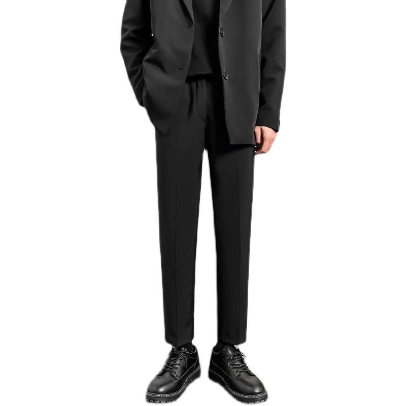 DK muške hlače u uniformi, korejskog stila, drapirani efekt, ljetni opušteni kroj, duljina 9/10
