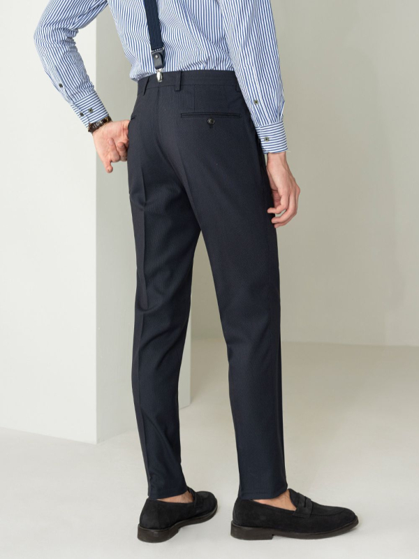 Muške hlače za poslovno odijevanje s Birdseye uzorkom, slim-fit, poliester – Model 092