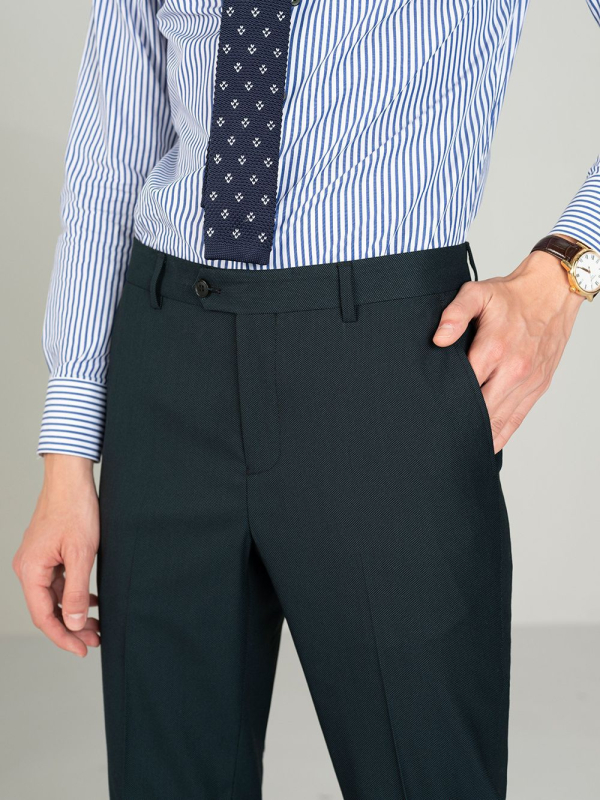 Muške hlače za poslovno odijevanje s Birdseye uzorkom, slim-fit, poliester – Model 092