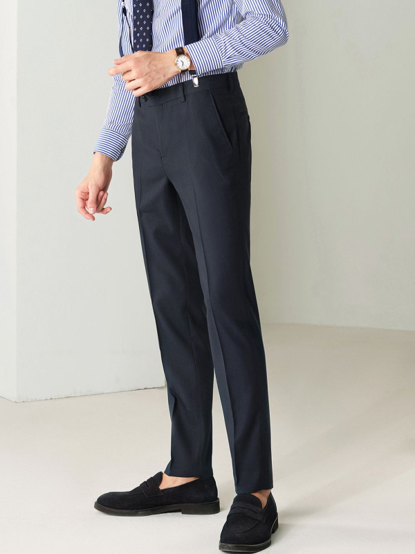 Muške hlače za poslovno odijevanje s Birdseye uzorkom, slim-fit, poliester – Model 092