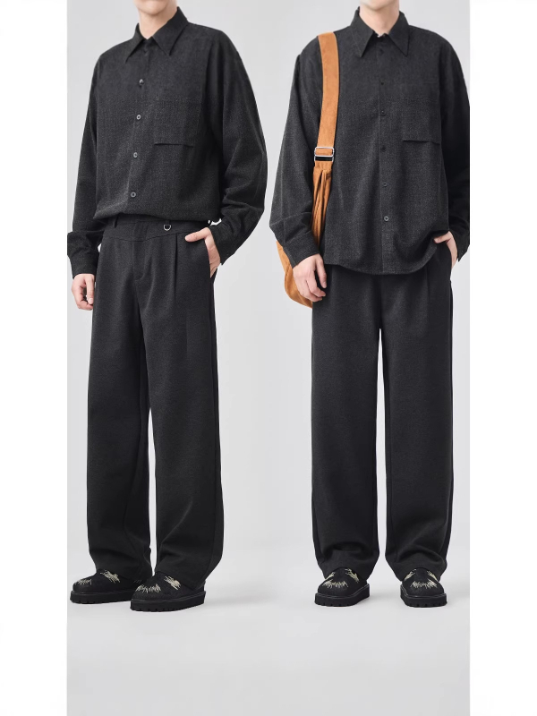 Muške hlače ravnog i širokog kroja, casual hlače za sako, inspirirane japanskim stilom, visok pad tkanine, svestrane dugačke hlače
