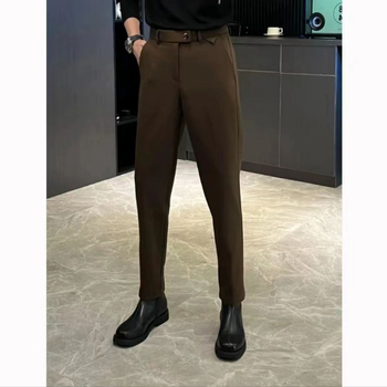 Мъжки панталони за бизнес и ежедневие, с тесен крачол, еластични, устойчиви на намачкване, дишаща памучна смес, средна талия, есенно издание