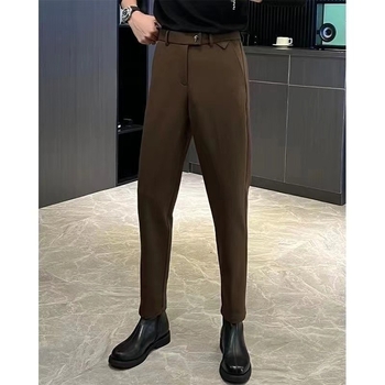 Мъжки панталони за бизнес и ежедневие, с тесен крачол, еластични, устойчиви на намачкване, дишаща памучна смес, средна талия, есенно издание
