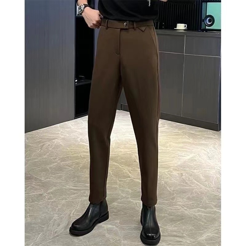 Мъжки панталони за бизнес и ежедневие, с тесен крачол, еластични, устойчиви на намачкване, дишаща памучна смес, средна талия, есенно издание