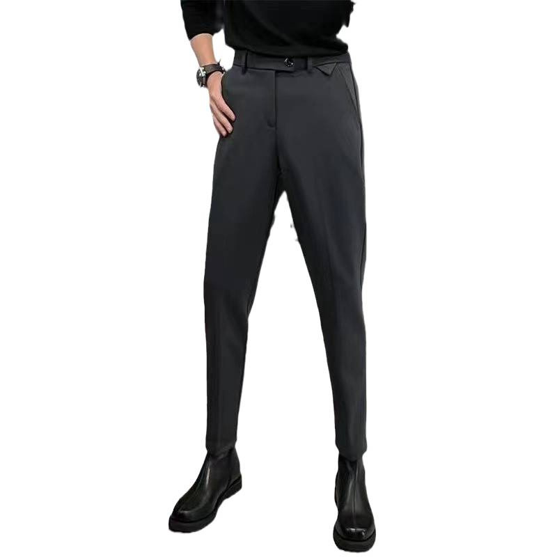 Мъжки панталони за бизнес и ежедневие, с тесен крачол, еластични, устойчиви на намачкване, дишаща памучна смес, средна талия, есенно издание