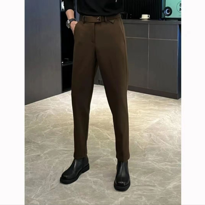 Мъжки панталони за бизнес и ежедневие, с тесен крачол, еластични, устойчиви на намачкване, дишаща памучна смес, средна талия, есенно издание