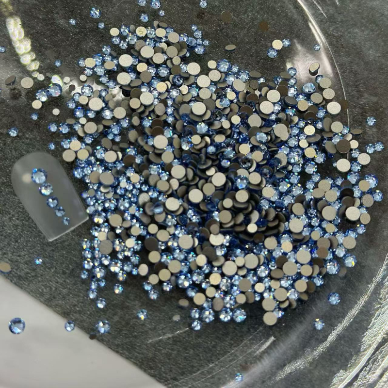 Cristale K9 pentru unghii, rotunde, cu bază plată, albastru deschis, strălucire intensă, DIY pietre de diamant zdrobite