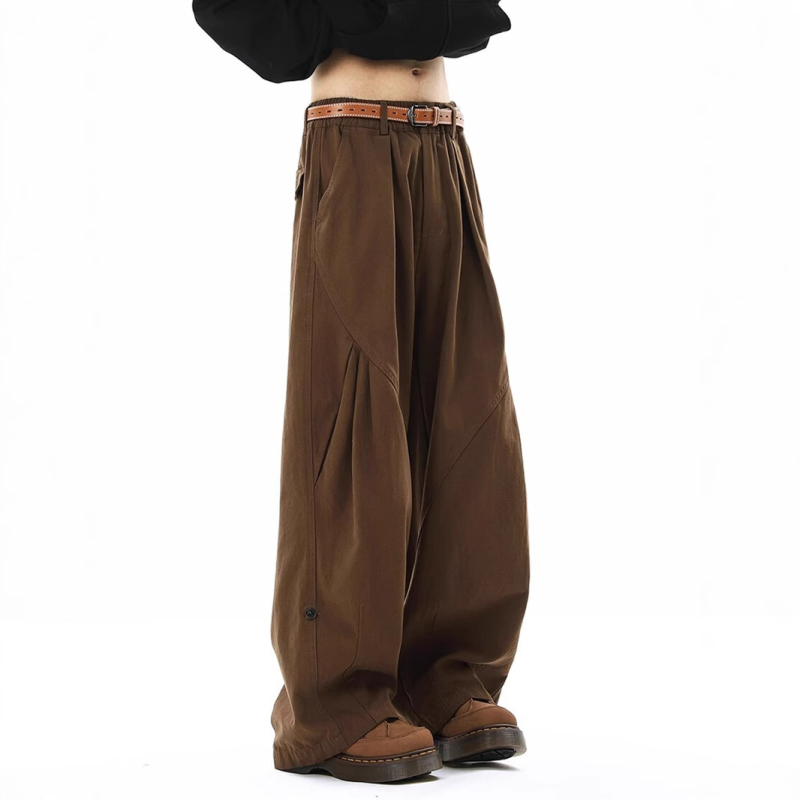 Мъжки японски ретро кежуъл панталони за работа, свободен широк крак до пода, пролет-есен 2025, нов модел