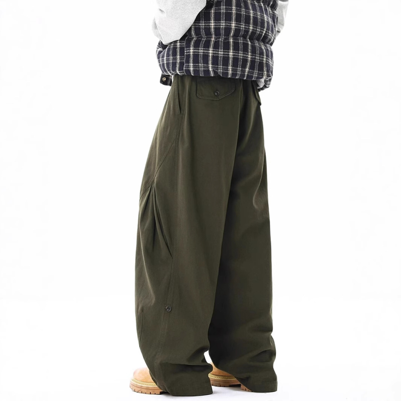 Мъжки японски ретро кежуъл панталони за работа, свободен широк крак до пода, пролет-есен 2025, нов модел