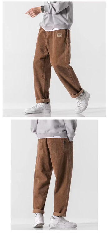 Muške hlače corduroy s flecom, cropped duljina, uski kroj s drapanjem, casual hlače u stilu odijela