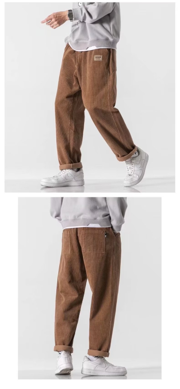 Muške hlače corduroy s flecom, cropped duljina, uski kroj s drapanjem, casual hlače u stilu odijela