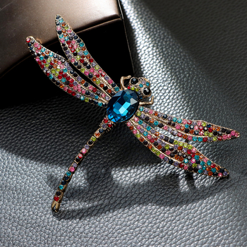 Broš dragonfly s dijamantima, retro stil, velika insekta-inspirirana ukras za žene, dvije boje