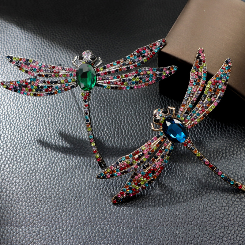 Broš dragonfly s dijamantima, retro stil, velika insekta-inspirirana ukras za žene, dvije boje