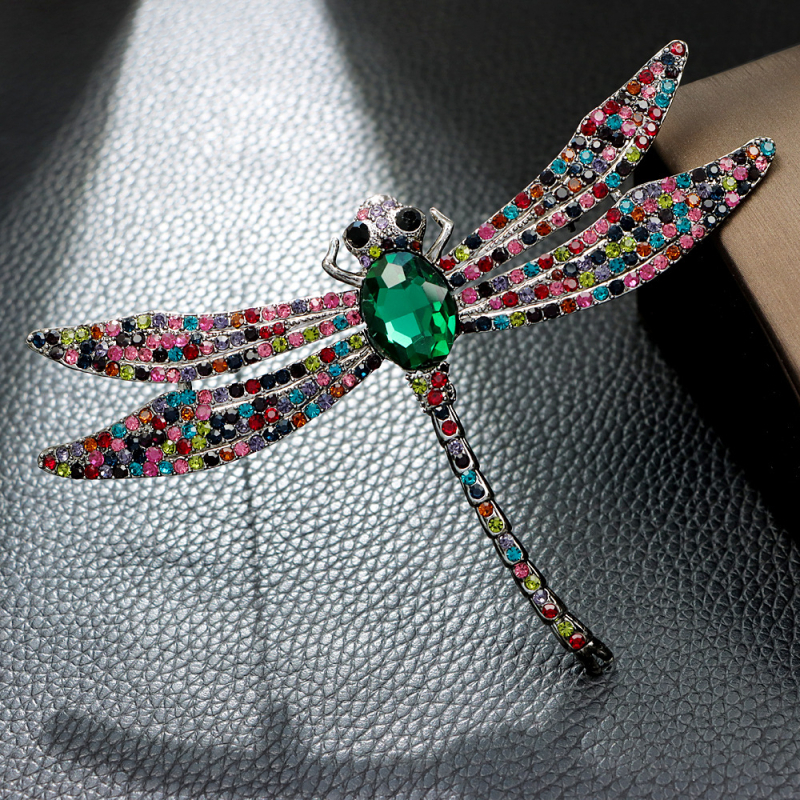Broš dragonfly s dijamantima, retro stil, velika insekta-inspirirana ukras za žene, dvije boje