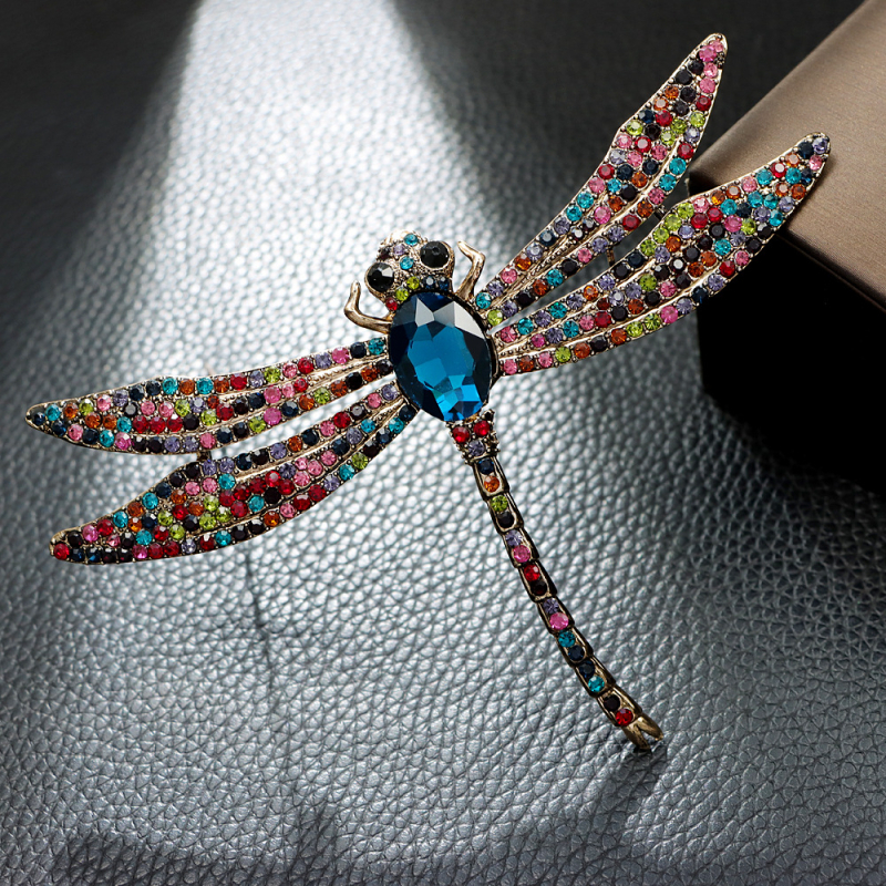 Broš dragonfly s dijamantima, retro stil, velika insekta-inspirirana ukras za žene, dvije boje
