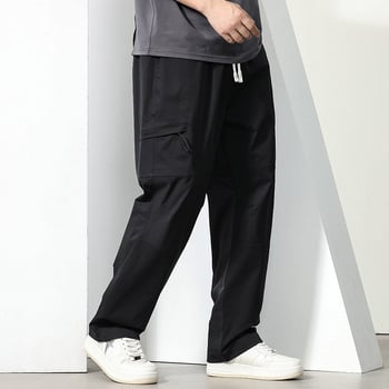 Плюс размер мъжки карго панталони, лято 2024, прави крачоли, свободно прилягане, ежедневни широки панталони