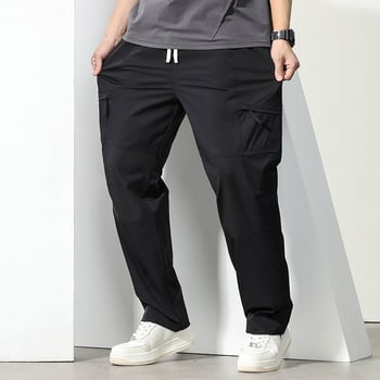 Плюс размер мъжки карго панталони, лято 2024, прави крачоли, свободно прилягане, ежедневни широки панталони