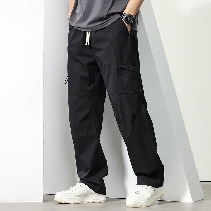 Плюс размер мъжки карго панталони, лято 2024, прави крачоли, свободно прилягане, ежедневни широки панталони