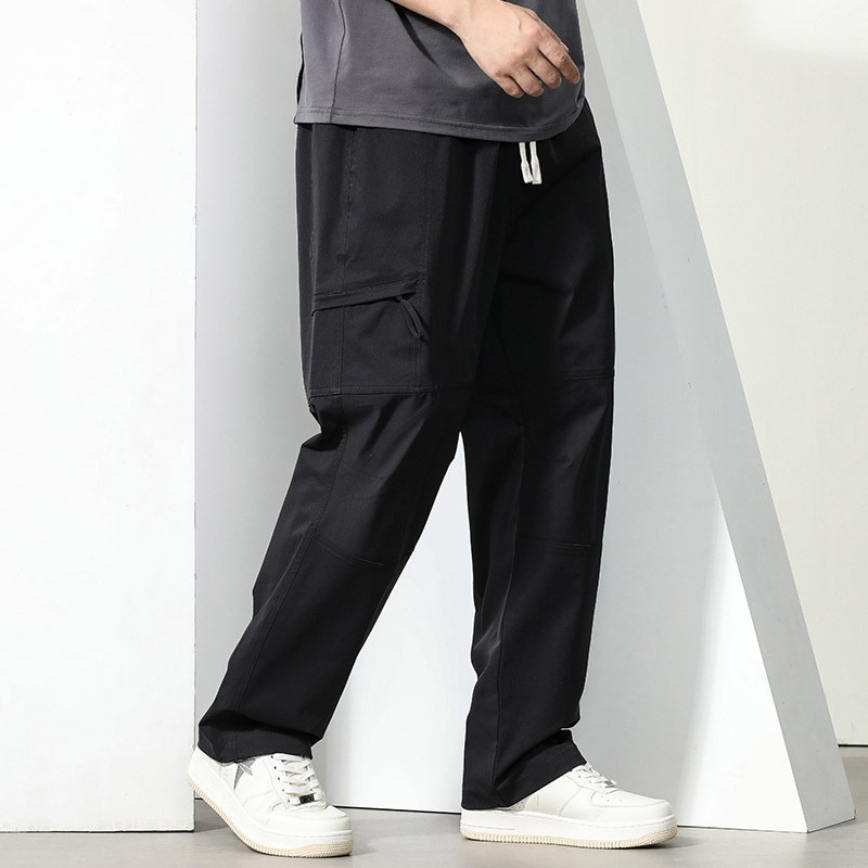Плюс размер мъжки карго панталони, лято 2024, прави крачоли, свободно прилягане, ежедневни широки панталони