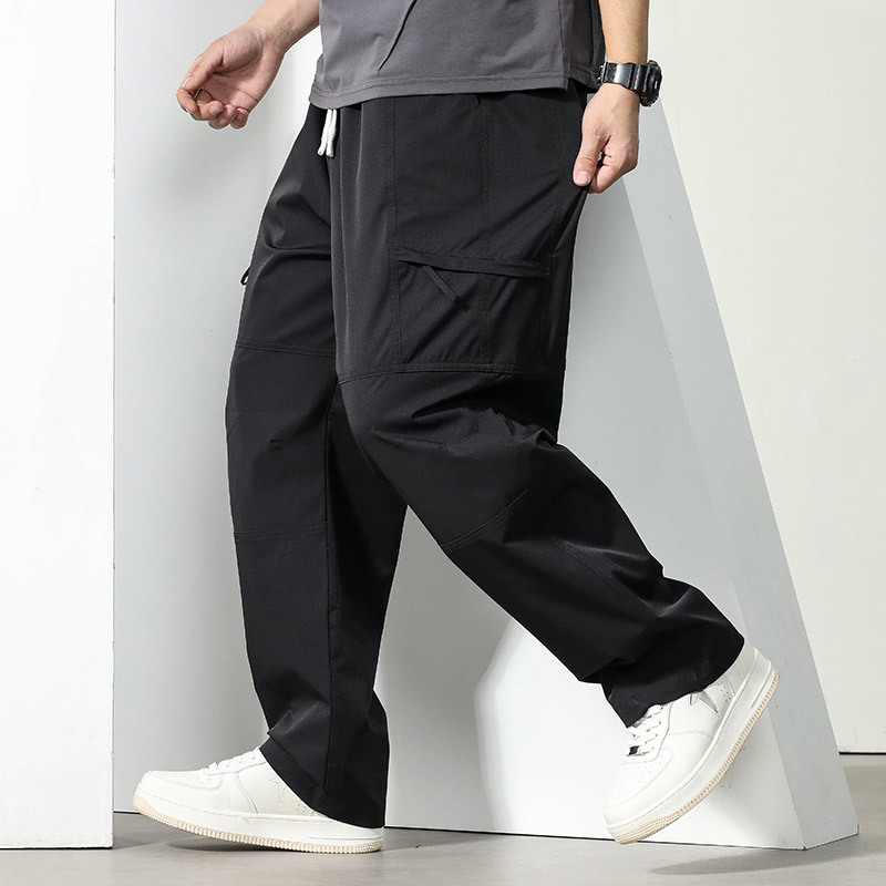 Плюс размер мъжки карго панталони, лято 2024, прави крачоли, свободно прилягане, ежедневни широки панталони