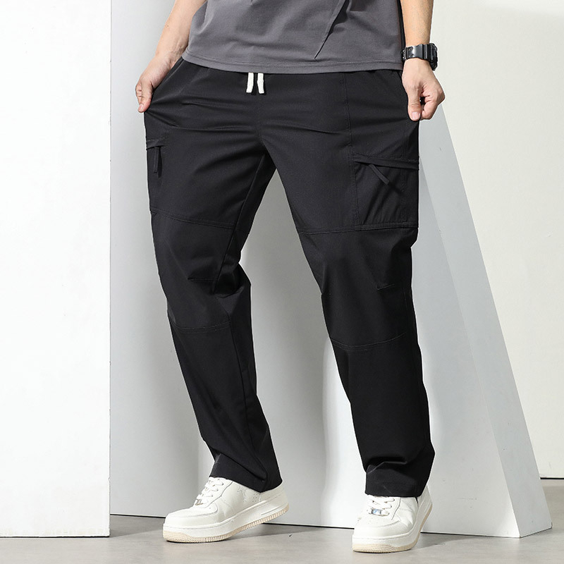 Плюс размер мъжки карго панталони, лято 2024, прави крачоли, свободно прилягане, ежедневни широки панталони