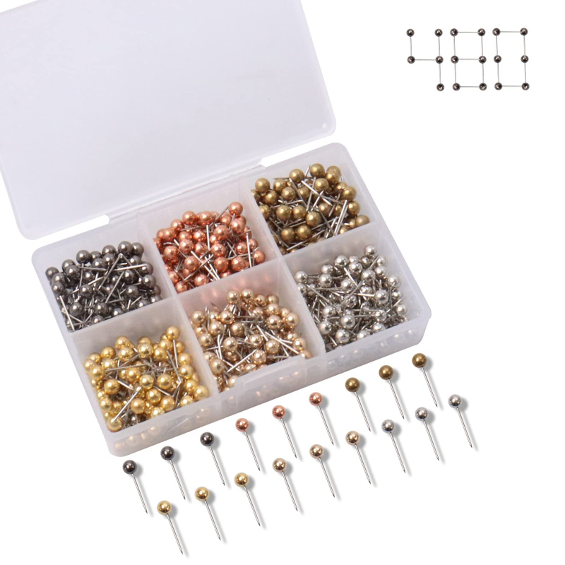 480 komada metalnih šestobojnih okruglih pinova za karte, ploču od kore i fotostenu