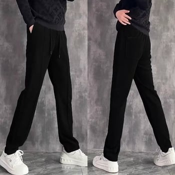 Мъжки премиум панталони с драпирана текстура и прав крак, за пролетно-есен модел, минималистични едноцветни спортно-елегантни