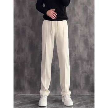 Мъжки премиум панталони с драпирана текстура и прав крак, за пролетно-есен модел, минималистични едноцветни спортно-елегантни