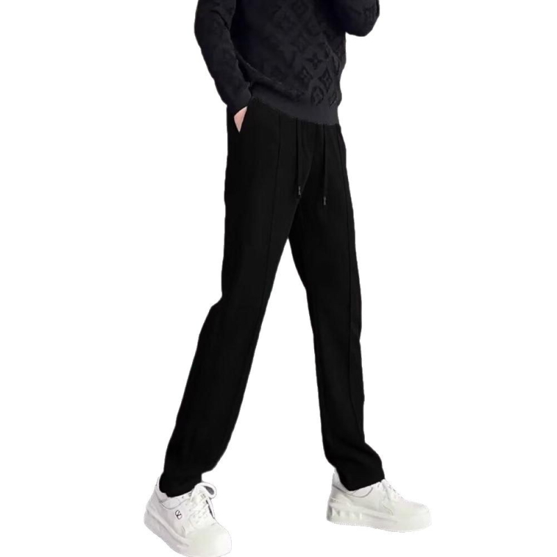 Мъжки премиум панталони с драпирана текстура и прав крак, за пролетно-есен модел, минималистични едноцветни спортно-елегантни