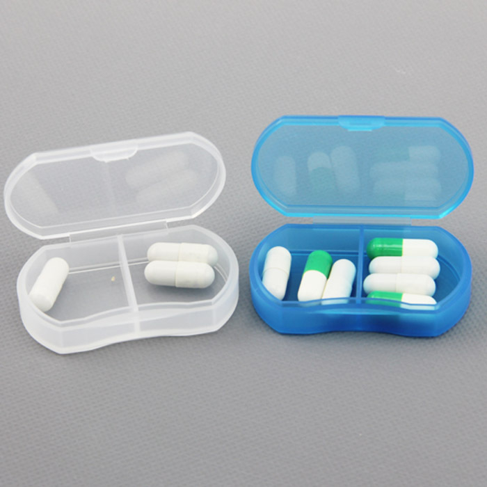 Mini prijenosna plastična kutija za lijekove s dva pretinca i mogućnošću tiska logotipa