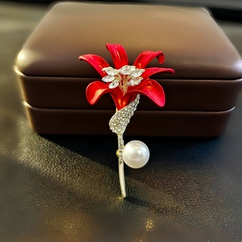 Crvena kristalna broš za žene, elegantan corsage za sako, luksuzni pin za kaput
