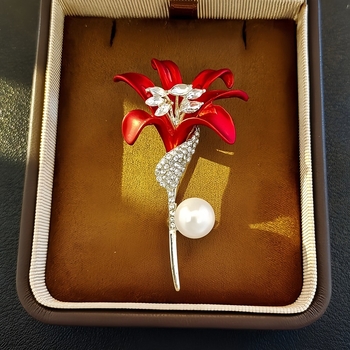 Crvena kristalna broš za žene, elegantan corsage za sako, luksuzni pin za kaput
