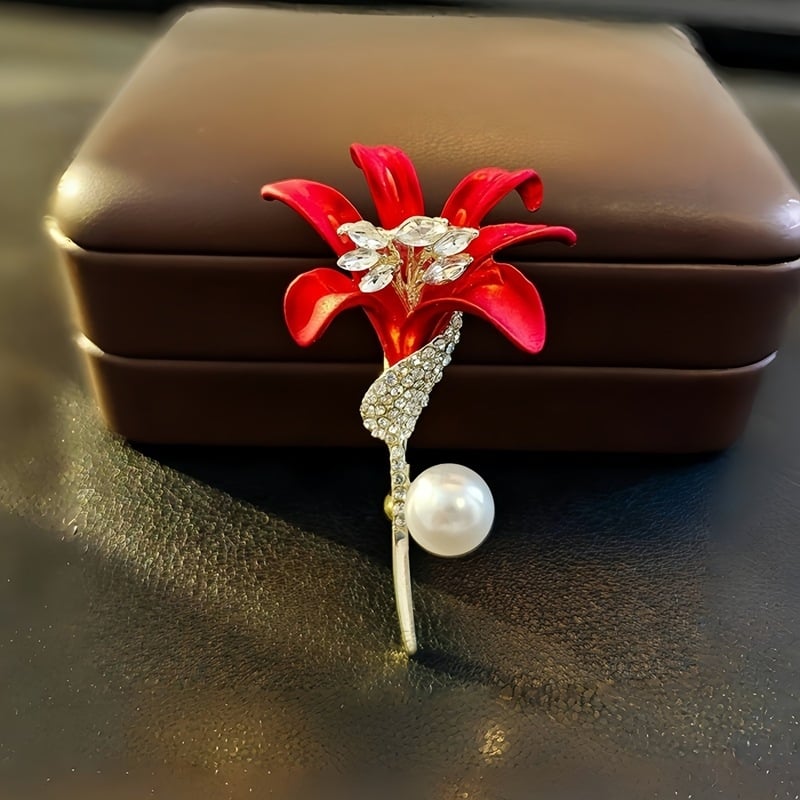 Crvena kristalna broš za žene, elegantan corsage za sako, luksuzni pin za kaput