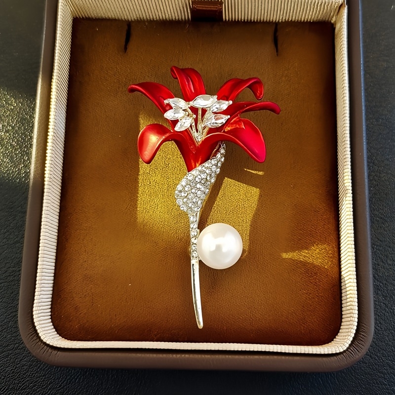 Crvena kristalna broš za žene, elegantan corsage za sako, luksuzni pin za kaput