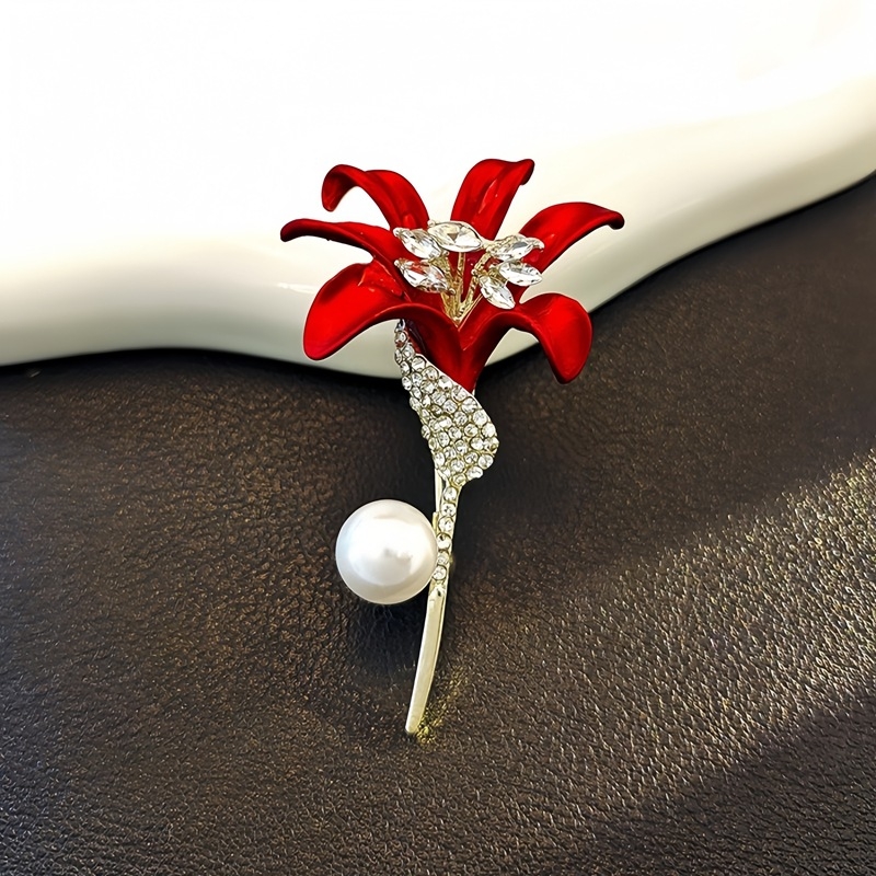Crvena kristalna broš za žene, elegantan corsage za sako, luksuzni pin za kaput