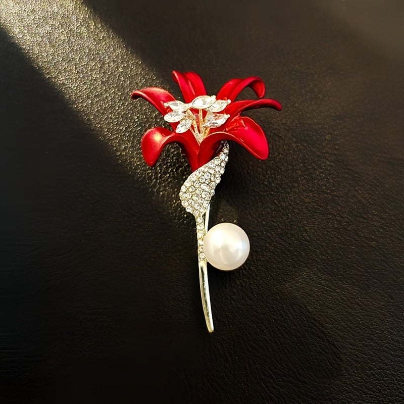 Crvena kristalna broš za žene, elegantan corsage za sako, luksuzni pin za kaput