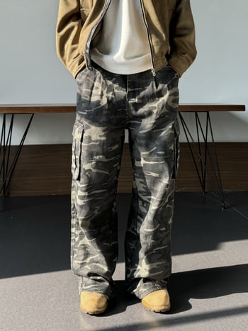 Мъжки панталони в американски стил с прав и широк крак, камуфлажни, ежедневни за есента, винтидж работен стил