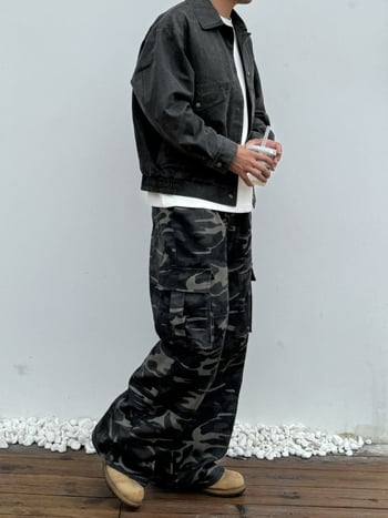 Мъжки панталони в американски стил с прав и широк крак, камуфлажни, ежедневни за есента, винтидж работен стил