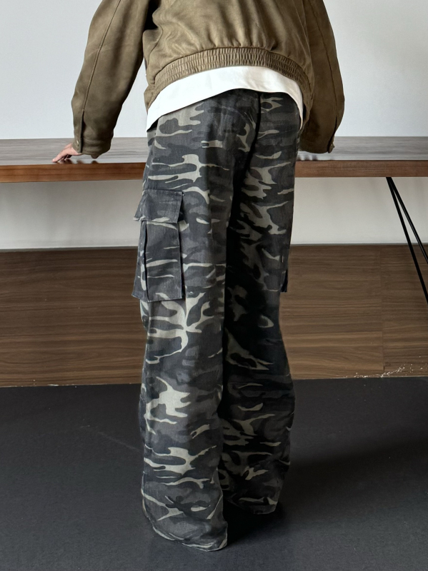 Мъжки панталони в американски стил с прав и широк крак, камуфлажни, ежедневни за есента, винтидж работен стил