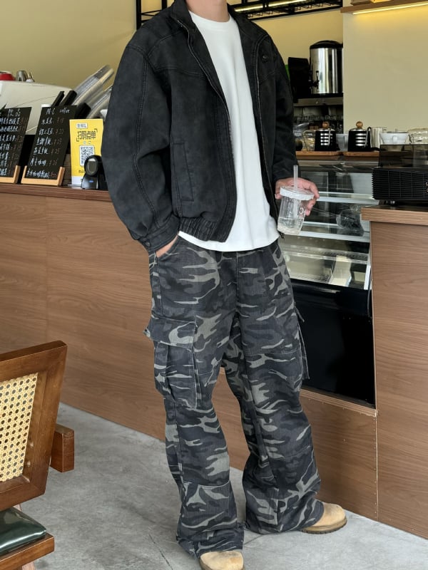 Мъжки панталони в американски стил с прав и широк крак, камуфлажни, ежедневни за есента, винтидж работен стил