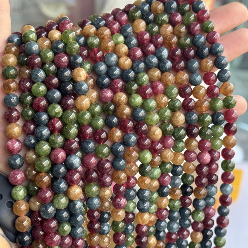 Prirodno turmalinski slobodni perle za DIY nakit, perle od kristalnog chalcedona za narukvice i ogrlice, okrugle 8 mm
