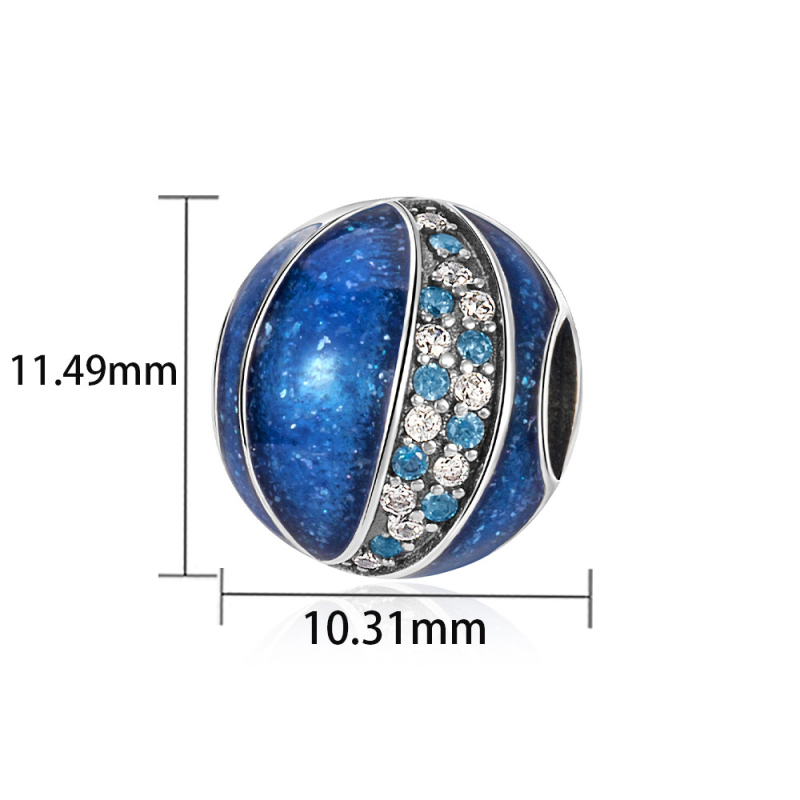Plave sjajne kuglice u obliku košarke za DIY narukvicu i ogrlicu, 10 mm
