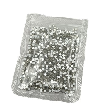 Pietre rotunde din sticlă, cu spate argintiu, bază plată, transparente albe, accesorii pentru manichiură realizate manual