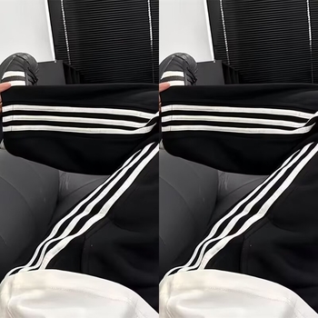 Beibei Velvet мъжки спортни панталони с три ивици, подплатени с флис, прави крачоли