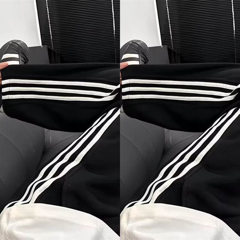 Beibei Velvet мъжки спортни панталони с три ивици, подплатени с флис, прави крачоли