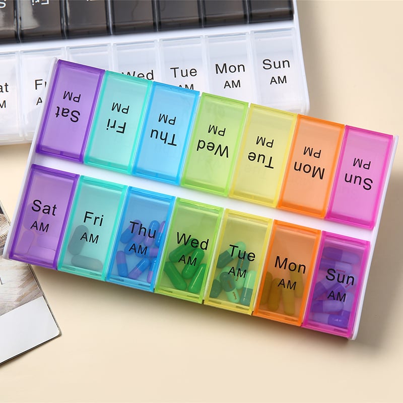 Prijenosna PP plastična kutija za tablete s 14 pretinaca i preklopnim poklopcem, za sedmodnevnu kućnu uporabu