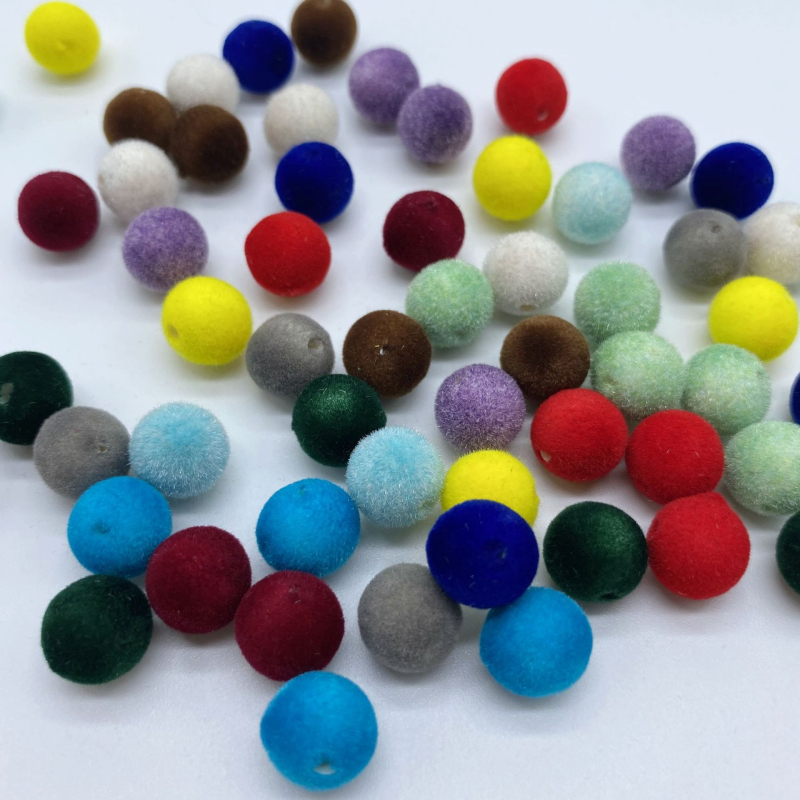 8 mm flokirane perle, plišane perle, plastične perle, akrilne okrugle perle, razne boje, visoka kvaliteta, ekološki prihvatljivo